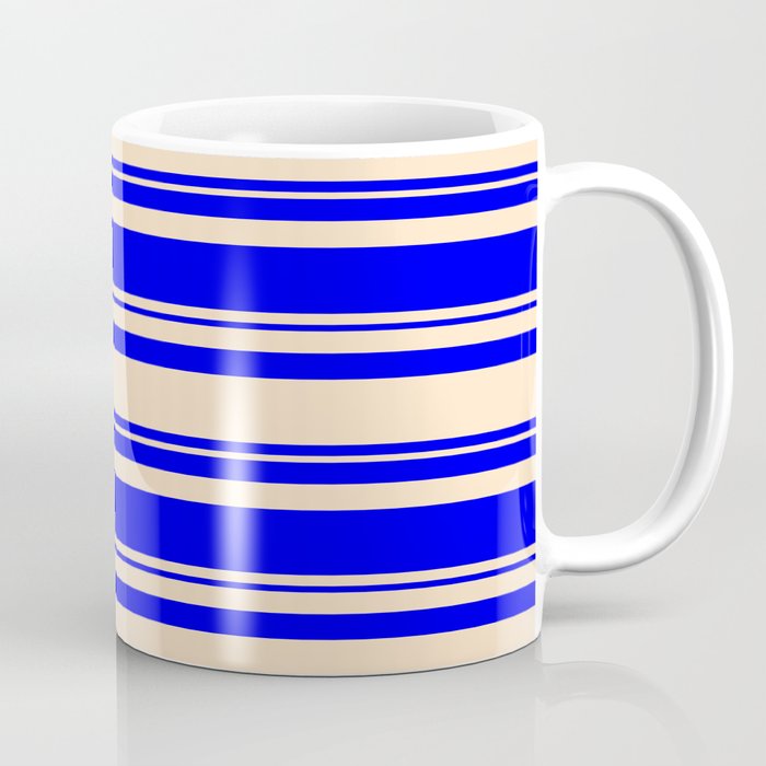Bisque and Blue Colored Lined/Striped Pattern Coffee Mug