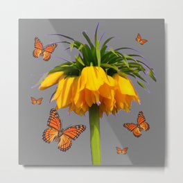 ORANGE MONARCH BUTTERFLIES CROWN IMPERIAL FLOWER Metal Print | Insects, Gardens, Butterflypatterns, Orangeinsects, Monarchs, Monarchbutteflies, Yellowbulbs, Digital, Collage, Concept 