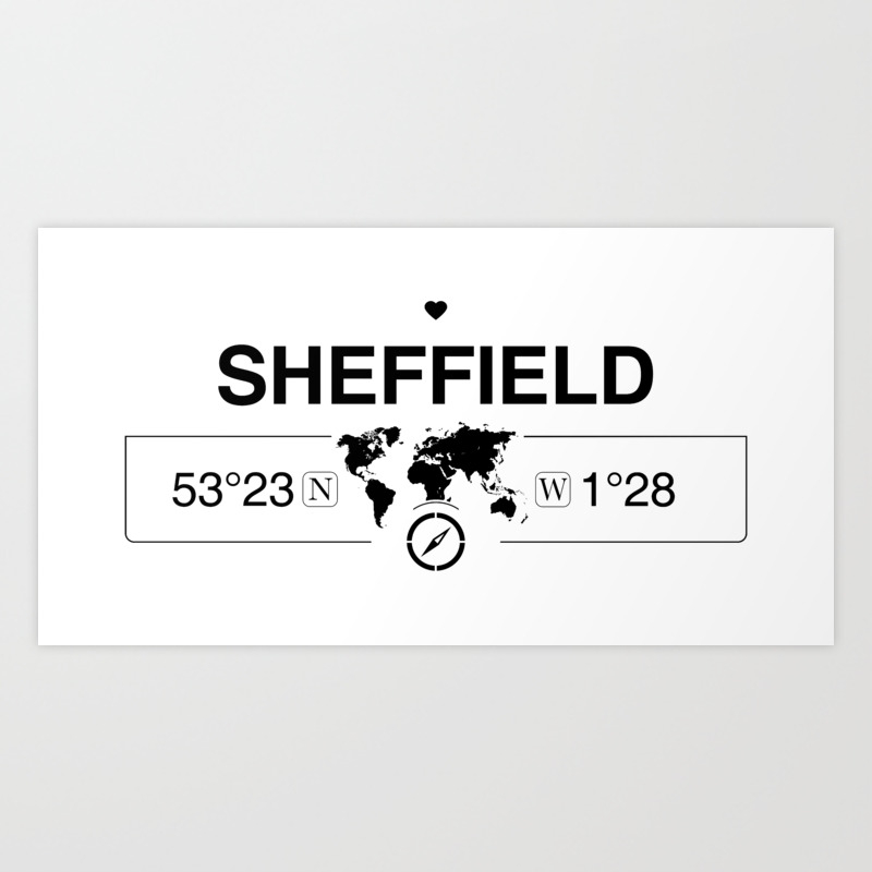 Sheffield England Gps Coordinates Map Artwork With Compass Art