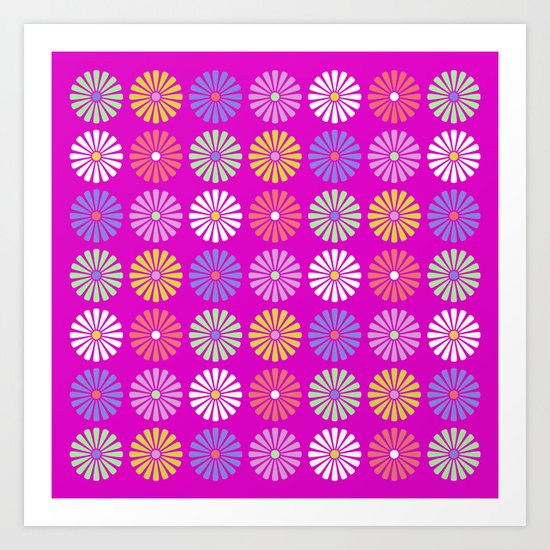 Pastel Flowers Pattern (On Purple/Pink) Art Print