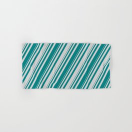 [ Thumbnail: Teal & Light Grey Colored Striped Pattern Hand & Bath Towel ]