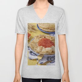 Prints for Ukraine - Blini with Caviar V Neck T Shirt