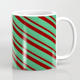 [ Thumbnail: Maroon & Sea Green Colored Striped Pattern Coffee Mug ]