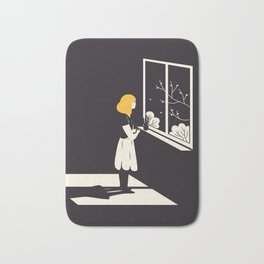 Waiting Bath Mat | Girl, Graphicdesign, Lonely, Window, Abstract, Night, Shaddow, Tree 