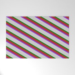[ Thumbnail: Red, Purple, Light Grey & Green Colored Lines Pattern Welcome Mat ]