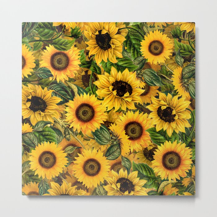 Vintage & Shabby Chic - Noon Sunflowers Garden Metal Print