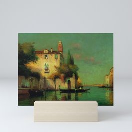 Gondolier à Venise - Venice, Italy landscape painting by Antonie Bouvard Mini Art Print