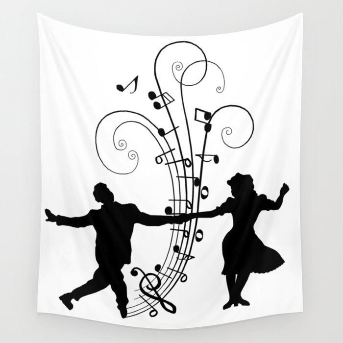 1940s Swing Dancers Music Silhouettes Wall Tapestry