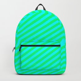[ Thumbnail: Green & Cyan Colored Stripes Pattern Backpack ]