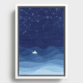 blue ocean waves, sailboat ocean stars Framed Canvas