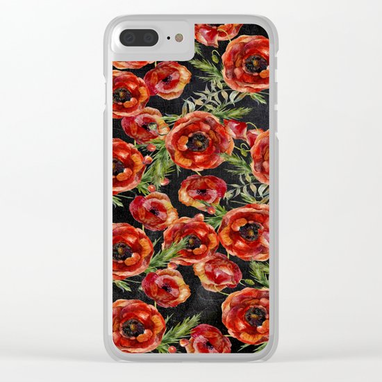 Poppy Pattern On Chalkboard Clear iPhone Case