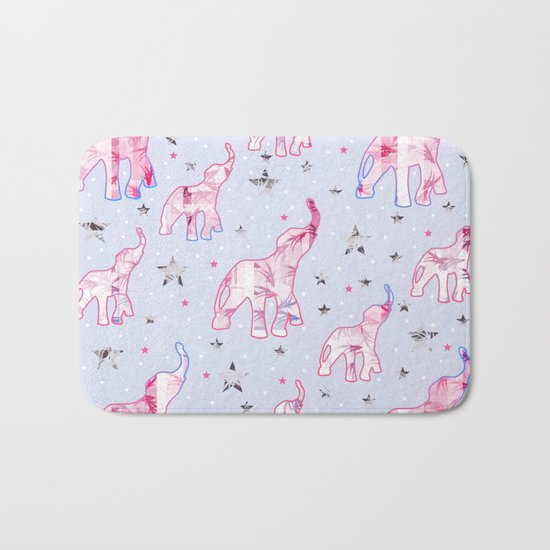 Cute Pastel Tone Elephants Stars Pattern Bath Mat