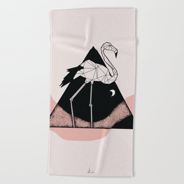 Flamingo in straight lines Beach Towel