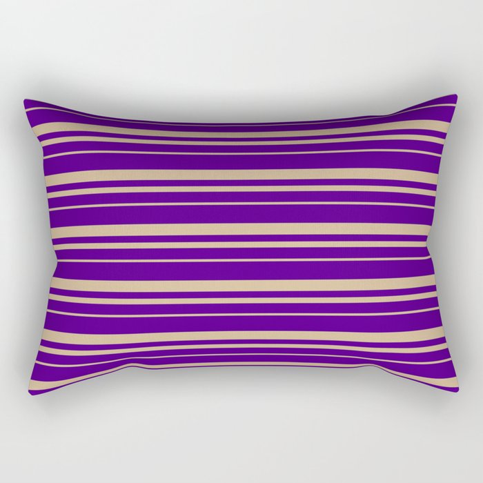 Indigo & Tan Colored Pattern of Stripes Rectangular Pillow