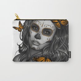 Sugar Skull Tattoo Girl with Butterflies Carry-All Pouch