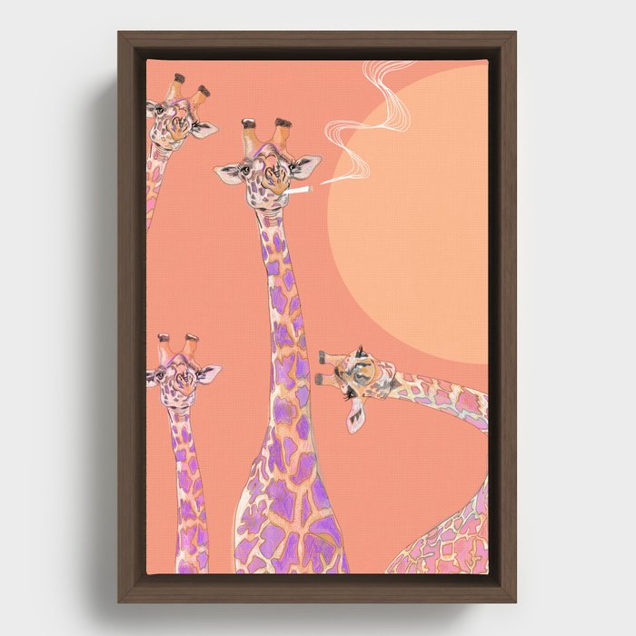 Colorful Giraffes Framed Canvas