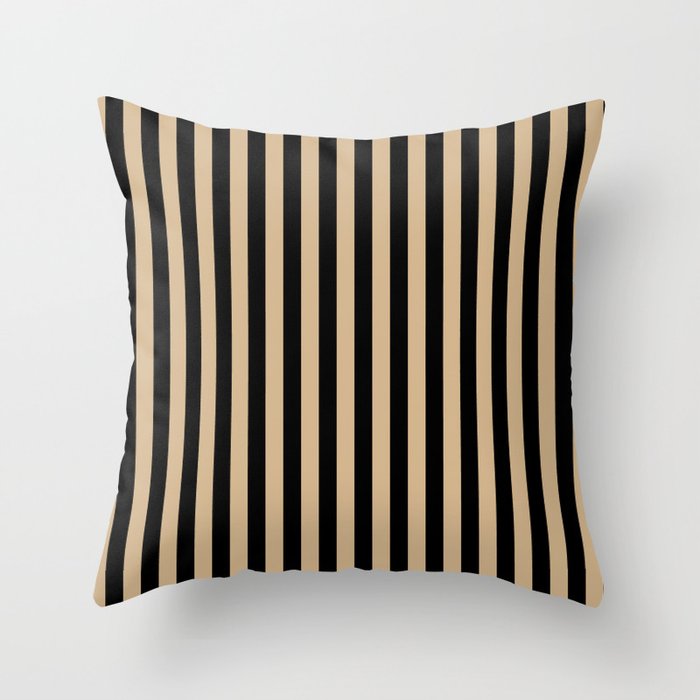 Tan Brown and Black Vertical Stripes Throw Pillow