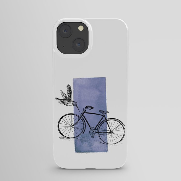 Humming Bird and Bicycle on Purple Watercolor Wash iPhone Case