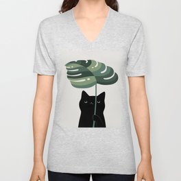 Cat and Plant 16 V Neck T Shirt