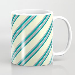 [ Thumbnail: Dark Gray, Dark Cyan & Light Yellow Colored Lines Pattern Coffee Mug ]