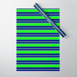 [ Thumbnail: Dark Blue, Sea Green & Lime Colored Lined/Striped Pattern Wrapping Paper ]
