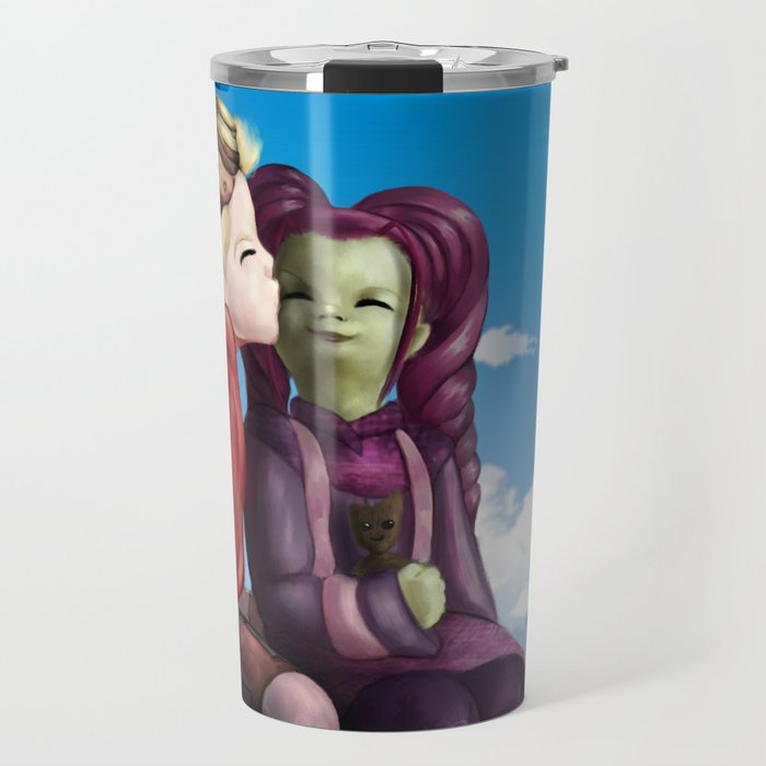 Young Gamora and Peter Kiss Travel Mug