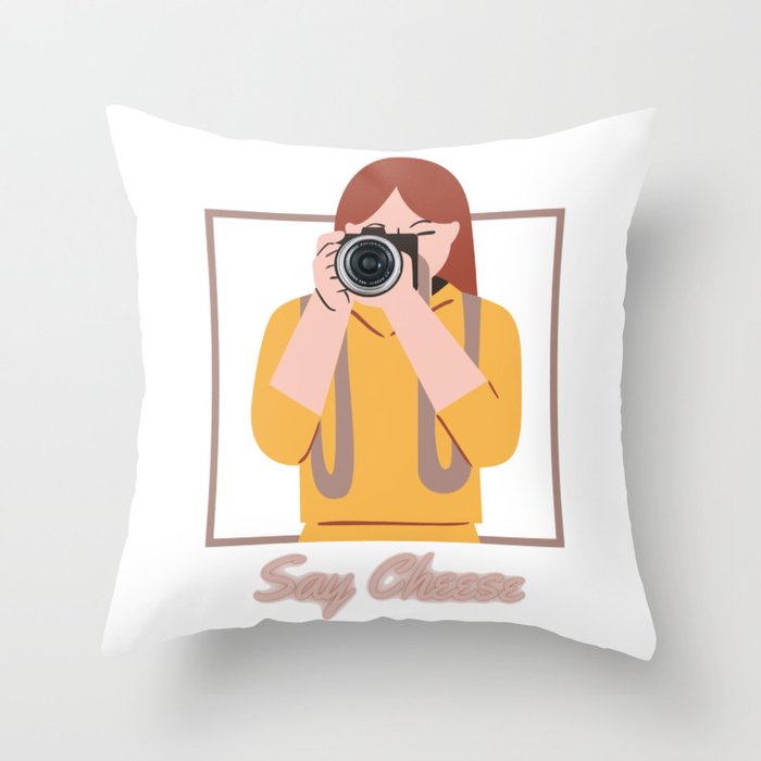Photography print - Say cheese to the camera Throw Pillow