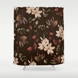 Bohemian floral seamless pattern with dark brown background,white and red watercolor flowers Shower Curtain