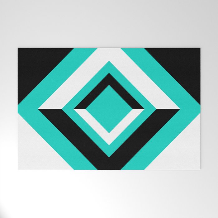Teal Black and White Diamond Shapes Digital Illustration - Artwork Welcome Mat