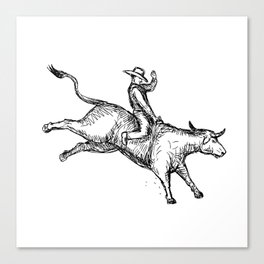 Bull Riding Rodeo Cowboy Drawing Canvas Print