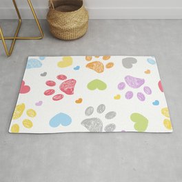 Doodle colorful paw prints with hearts seamless fabric design pattern vector Rug