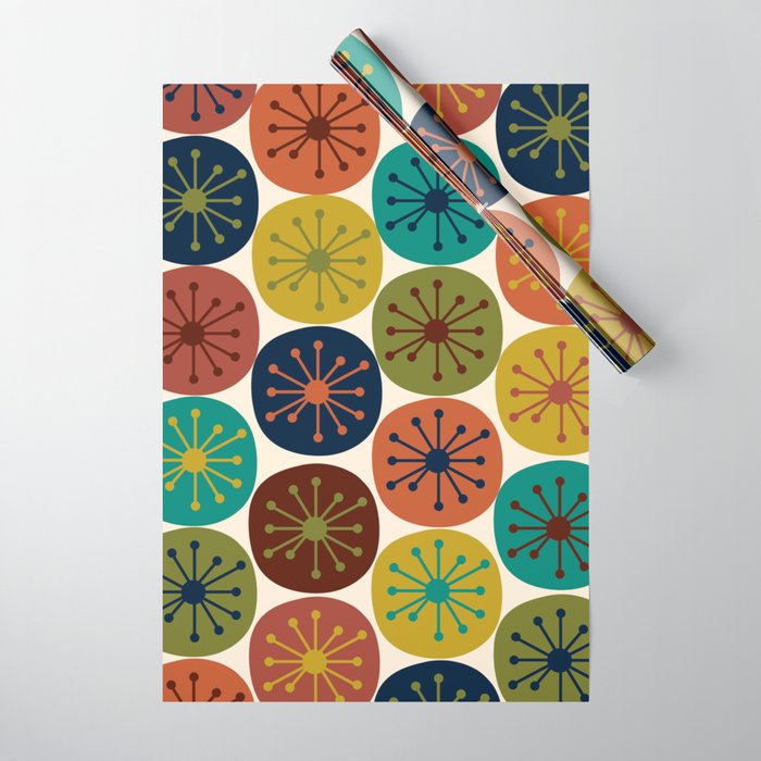 Atomic Dots Midcentury Modern Pattern in Mid Mod Colors on Cream