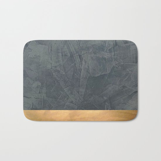 Slate Gray Stucco w Shiny Copper Metallic Trim - Faux Finishes - Rustic Glam Bath Mat