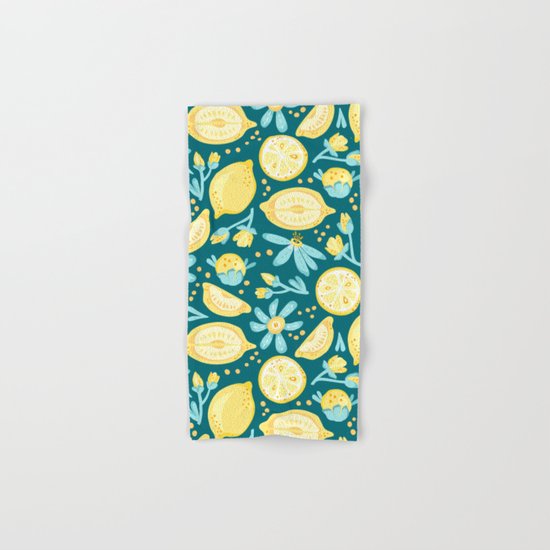 Lemon Pattern Green Hand & Bath Towel