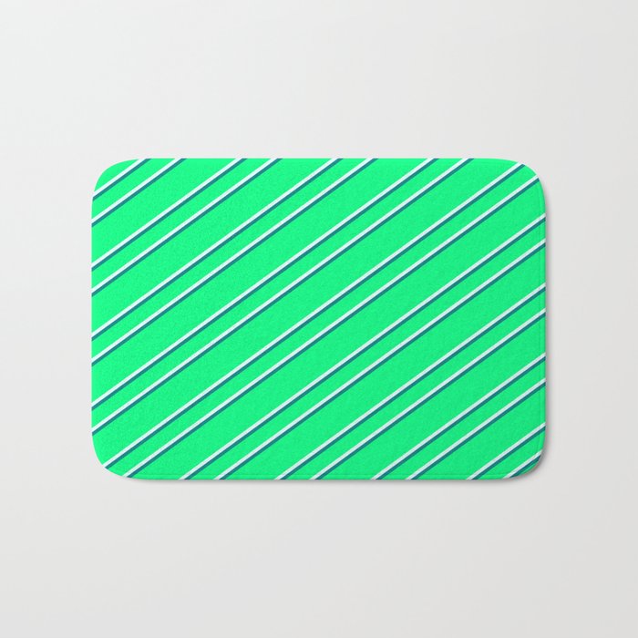 Green, Light Cyan, and Teal Colored Striped/Lined Pattern Bath Mat