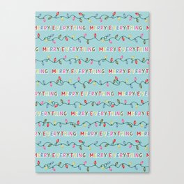 Blue Merry Everything Christmas Lights Canvas Print