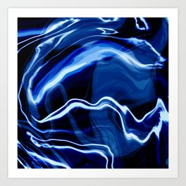 Indigo Blue BlackWhite Fluid Art Art Print