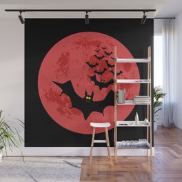 Vampire Bats Against The Red Moon Wall Mural