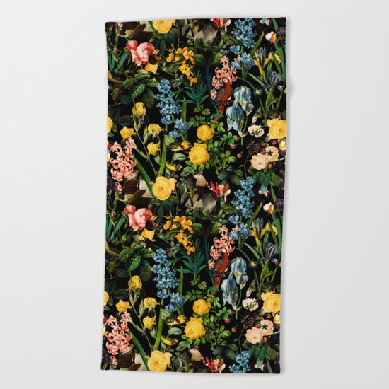 FLORAL AND BIRDS V Beach Towel