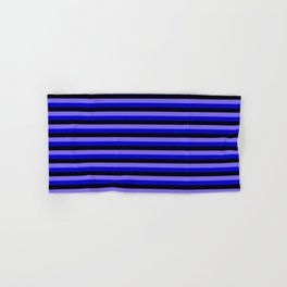 [ Thumbnail: Medium Slate Blue, Blue & Black Colored Pattern of Stripes Hand & Bath Towel ]