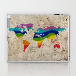 Rainbow color painted world map on dirty old grunge cement wall Laptop Skin