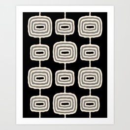 Mid Century Modern Atomic Rings Pattern 234 Decor Black Beige and Gray Art Print