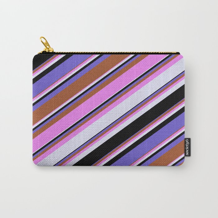 Vibrant Violet, Lavender, Black, Slate Blue, and Sienna Colored Lines/Stripes Pattern Carry-All Pouch