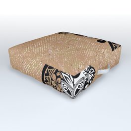 Natural Tapa With Black And White Tribal Overlay Outdoor Floor Cushion