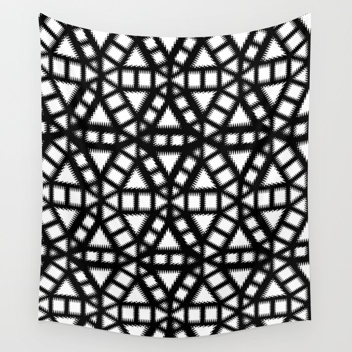 Black and White Pinwheel Pattern Illustration - Digital Geometric Artwork Wall Tapestry
