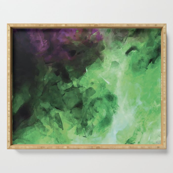 Green and Purple Smoke Abstract Serving Tray