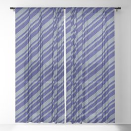 [ Thumbnail: Midnight Blue & Slate Gray Colored Striped Pattern Sheer Curtain ]