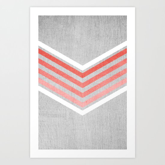 Coral Gradient Chevron on Silver Grey Wood Art Print