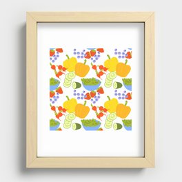 Retro Modern Summer Fruits and Vegetables White Recessed Framed Print