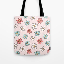 Happy Daisy Pattern, Cute and Fun Smiling Colorful Daisies Tote Bag